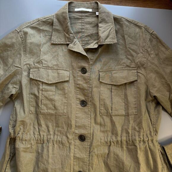 Uniqlo Linen Cotton Utility Resort Light Jacket olive green women’s XS - Picture 8 of 10